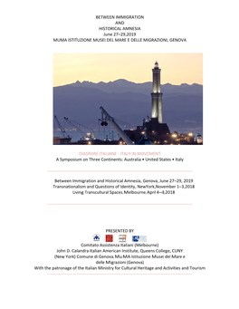 DIASPORE ITALIANE - ITALY in MOVEMENT a Symposium on Three Continents: Australia • United States • Italy
