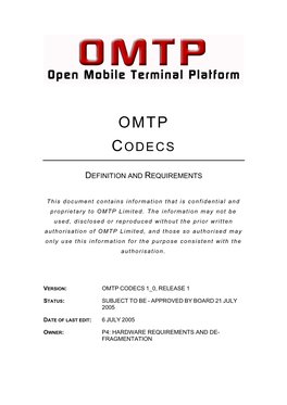 Omtp Codecs 1 0, Release 1
