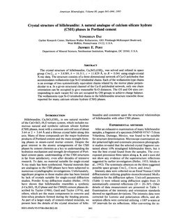 Crystal Structure of Hillebrandite: a Natural Analogue of Calcium Silicate Hydrate (CSH) Phases in Portland Cement