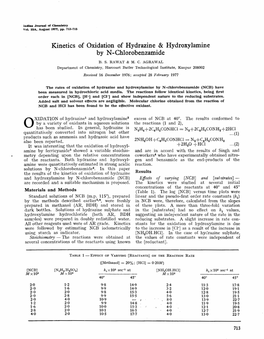Kinetics of Oxidation of Hydrazine & Hydroxylamine by N