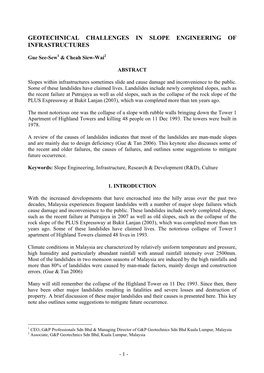 Geotechnical Challenges in Slope Engineering of Infrastructures