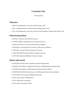 Curriculum Vitae Education Professional Positions Honors And