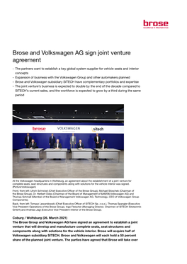 Brose and Volkswagen AG Sign Joint Venture Agreement