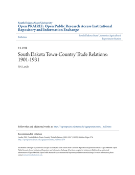 South Dakota Town-Country Trade Relations: 1901-1931 P.H