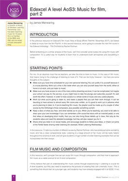 Edexcel a Level Aos3: Music for Film, Part 2