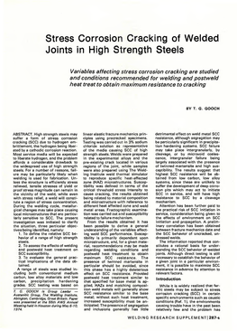 Stress Corrosion Cracking of Welded Joints in High Strength Steels