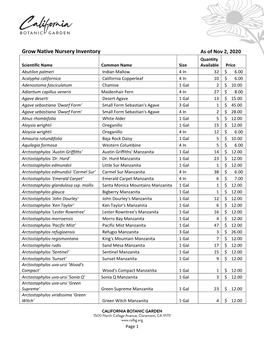 Grow Native Nursery Inventory