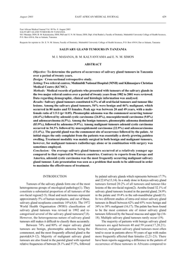 Salivary Gland Tumours in Tanzania M. I. Masanja, B. M