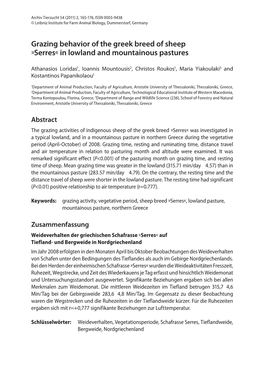 Grazing Behavior of the Greek Breed of Sheep »Serres« in Lowland and Mountainous Pastures