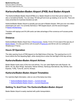 Karlsruhe/Baden-Baden Airport (FKB) and Baden-Airpark