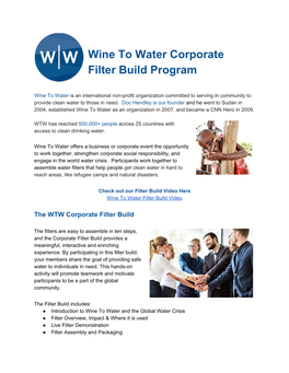 Wine to Water Corporate Filter Build Program