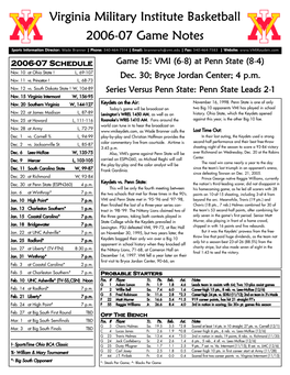 Virginia Military Institute Basketball 2006-07 Game Notes