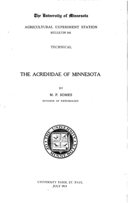 The Acridiidae of Minnesota