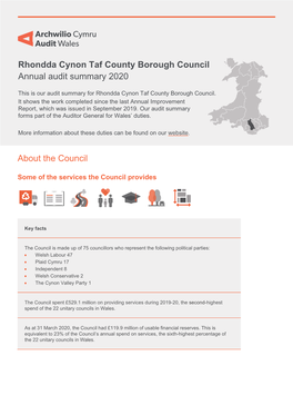 Rhondda Cynon Taf County Borough Council Annual Audit Summary 2020