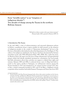 From “Invisible Natives” to an “Irruption of Indigenous Identity”? Two Decades of Change Among the Tacana in the Northern Bolivian Amazon