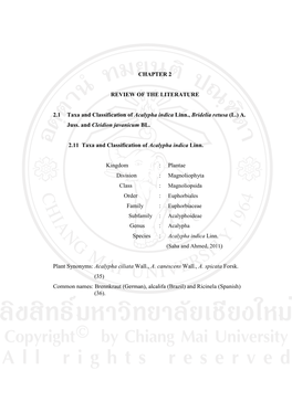 CHAPTER 2 REVIEW of the LITERATURE 2.1 Taxa And