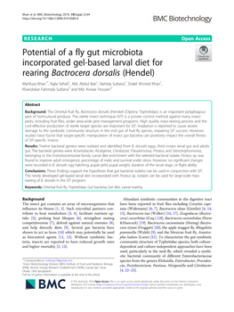 Potential of a Fly Gut Microbiota Incorporated Gel-Based Larval Diet for Rearing Bactrocera Dorsalis (Hendel) Mahfuza Khan1*, Kajla Seheli1, Md