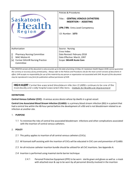 Central Venous Catheters Insertion – Assisting