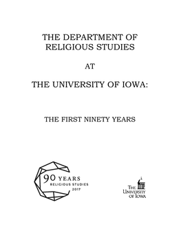 The Department of Religious Studies the University of Iowa