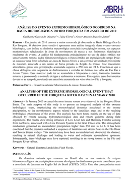 Análise Do Evento Extremo Hidrológico Ocorrido Na Bacia Hidrográfica Do Rio Forqueta Em Janeiro De 2010