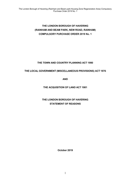 The London Borough of Havering (Rainham and Beam Park Housing Zone Regeneration Area) Compulsory Purchase Order 2019 No