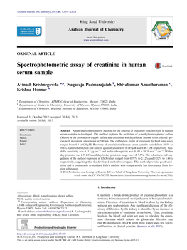 Spectrophotometric Assay of Creatinine in Human Serum Sample
