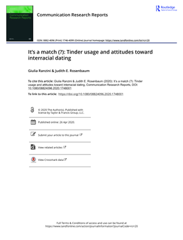 It's a Match (?): Tinder Usage and Attitudes Toward