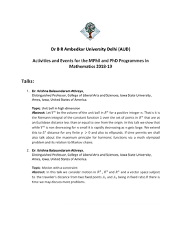 Activities and Events for the Mphil and Phd Programmes in Mathematics 2018-19