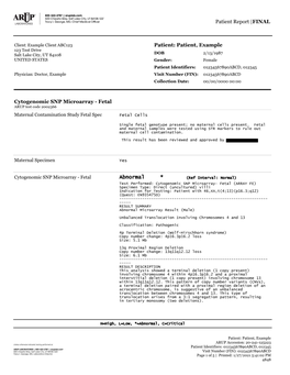 Cytogenomic SNP Microarray - Fetal ARUP Test Code 2002366 Maternal Contamination Study Fetal Spec Fetal Cells