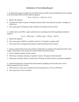 Stoichiometry of Non-Limiting Reagents 1. in the Thermite Reaction