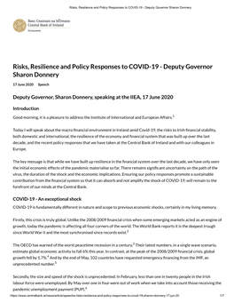 Risks, Resilience and Policy Responses to COVID-19 - Deputy Governor Sharon Donnery