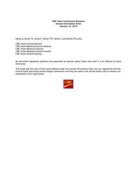 CIBC Smart Investment Solutions Annual Information Form January 14, 2019