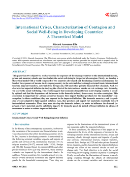 International Crises, Characterization of Contagion and Social Well-Being in Developing Countries: a Theoretical Model