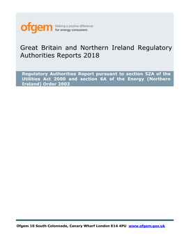 Great Britain and Northern Ireland Regulatory Authorities Reports 2018