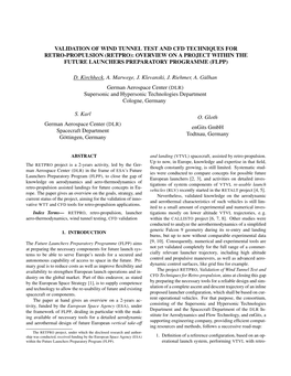 Validation of Wind Tunnel Test and Cfd Techniques for Retro-Propulsion (Retpro): Overview on a Project Within the Future Launchers Preparatory Programme (Flpp)