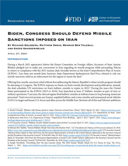 Biden, Congress Should Defend Missile Sanctions Imposed on Iran