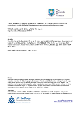 Temperature Dependence of Breakdown and Avalanche Multiplication in In0.53Ga0.47As Diodes and Heterojunction Bipolar Transistors