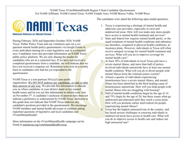 NAMI Central Texas, NAMI Temple Area, NAMI Brazos Valley, NAMI Waco the Candidates Were Asked the Following Open-Ended Questions