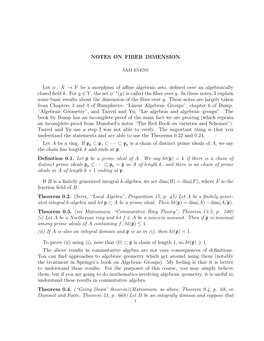 NOTES on FIBER DIMENSION Let Φ : X → Y Be a Morphism of Affine