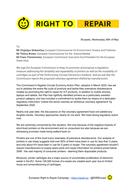 Letter to the Commission Regarding Printers Voluntary Agreement