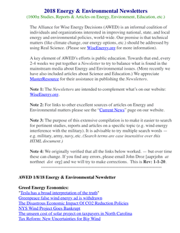 2018 Energy & Environmental Newsletters