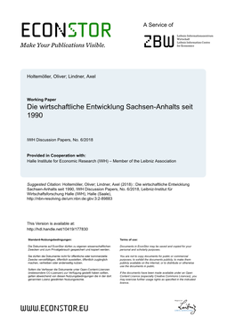 Die Wirtschaftliche Entwicklung Sachsen-Anhalts Seit 1990