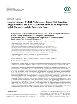 Overexpression of DCLK1-AL Increases Tumor Cell Invasion, Drug Resistance, and KRAS Activation and Can Be Targeted to Inhibit Tumorigenesis in Pancreatic Cancer