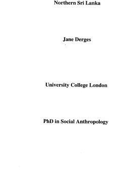 Northern Sri Lanka Jane Derges University College London Phd In
