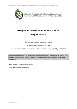 Exemplar for Internal Achievement Standard English Level 2