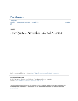 Four Quarters: November 1962 Vol. XII, No. 1