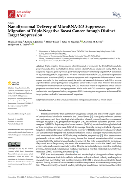 Nanoliposomal Delivery of Microrna-203 Suppresses Migration of Triple-Negative Breast Cancer Through Distinct Target Suppression