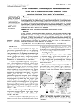 Estudio Florístico De Los Páramos De Pajonal Meridionales De Ecuador