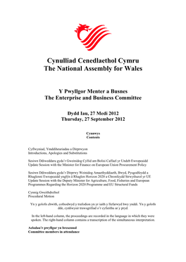 Cynulliad Cenedlaethol Cymru the National Assembly for Wales