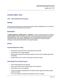 SOP 202 Iridium Satellite Phone Provisioning